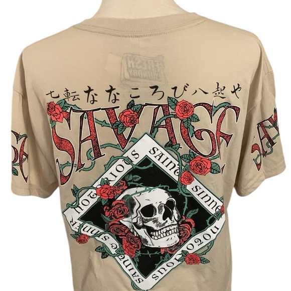Savage rose skull saint sinner short sleeve t-shirt - Picture 6 of 9